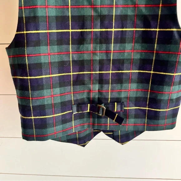 Janie and Jack Boys Navy Red Green Classic Holiday Christmas Plaid Vest Size 10 - Picture 3 of 10